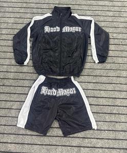 Men's Winter Running Sportswear High Quality <b>Nylon</b> Hooded Short Set <b>100</b>% Cotton Top Selling New Design for Outdoor Sports - Product Image 3