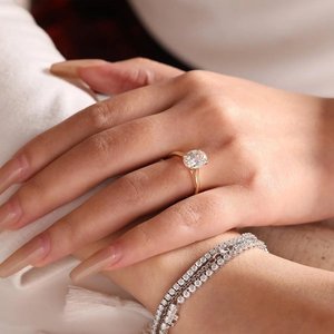 925 Sterling <b>Silver</b> Gold Adjustable Lab Grown Diamond <b>Ring</b> Elegant <b>Statement</b> Jewelry Brilliant Stone Setting for Women - Product Image 4