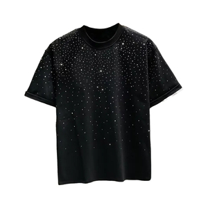 T-shirts en strass pour hommes, nouvelle collection, design tendance, streetwear, impression personnalisée, t-shirts en strass à col contrastant. - Product Image 1