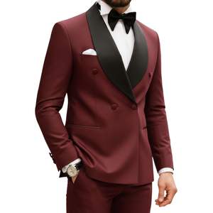 Elegante Traje de Esmoquin Borgoña para Hombre con Solapa de Chal, Dos Piezas, Blazer Rojo Vino para Gala Nocturna, Traje de Novio para Boda - Product Image 4