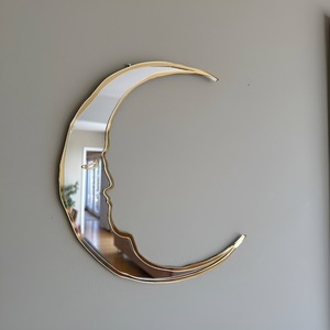 Modern Handmade Glass Stainless Steel Alloy Framed Customized Moon Shape Bathroom Wall <b>Mirror</b> for Shower <b>Hanging</b> Decoration - Product Image 3