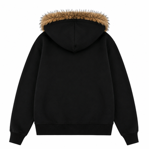 Sweat-shirt unisexe à capuche zippé avec design en strass, capuche en fausse fourrure, coupe oversize, vêtements décontractés d'hiver, sweats à capuche en gros - Product Image 3