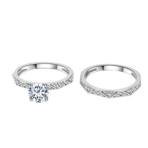 Conjunto de anillo de compromiso con diamantes cultivados en laboratorio, joyería fina de Plata de Ley 925, moissanita, 1 quilate, <span class=keywords><strong>2</strong></span> en 1 - Product Image 2