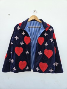 Breathable 100% Velvet Suzani Embroidered Floral Printed Jacket <b>Covered</b> <b>Button</b> Closure Full Sleeve for Women's Spring Autumn - Product Image 1