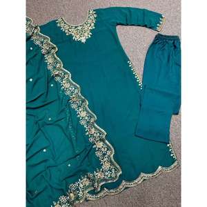 ผ้าจอร์เจียเจ็ตปักลายเสื้อกางเกงทำงานกับ dupatta rama - Product Image 5