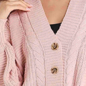 Women Casual Oversized Cable Knit <b>Cardigan</b> Loose Fit Breathable <b>Light</b> Weight Cozy V Neck Autumn Winter Pink Button <b>Cardigan</b> - Product Image 6