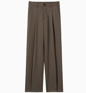 Men's Brown <b>Elastic</b> <b>Waist</b> Pleated Front Straight Wide Leg Pants Casual Drawstring Closure 100% Polyester Lightweight <b>Trousers</b> - Product Image 1