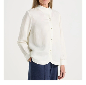 Womens Summer Long Sleeve Mandarin Collar Button Front Shirt Soft Solid Color Casual Office Blouse 100% Cotton Breathable - Product Image 1