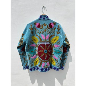 Veste en velours brodée Suzani pour femme, col mandarin, manches longues, motif floral, doublure en coton, manteau de printemps - Product Image 6
