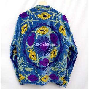 Black Suzani Embroidered Stripe Handmade Winter Warm Women's Hippie Jacket 100% Cotton Velvet Fabric Eco-Friendly Wholesale - Product Image 5