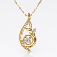 Collier pendentif feuille personnalisé en or jaune 18 carats avec diamant CVD de laboratoire, pierre centrale dansante, bijoux fins, vente en gros