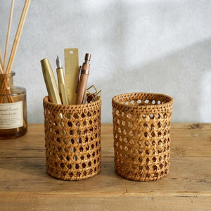 Porte-crayons en rotin pour l'école, la maison, le bureau, panier à stylos écologique, organiseur de fournitures scolaires - Product Image 4