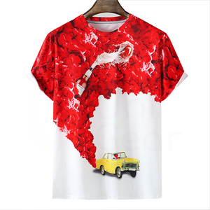 เสื้อยืดแขนสั้นผู้ชาย พิมพ์ลายดิจิตอล ขวดควันสีแดง ลายรถสีเหลือง ลำลอง คอกลม ทรงปกติ โพลีเอสเตอร์ - Product Image 1
