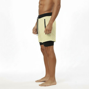 Shorts de bain pour hommes à sublimation 2-en-1, imprimé texturé, pour la plage et l'entraînement, avec poche zippée et doublure de compression - Product Image 3