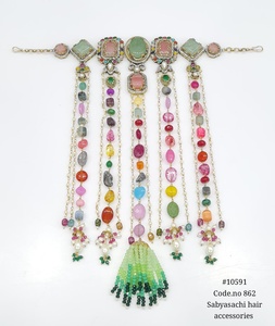Diadema con Cuentas Multicolores, Joyería para el Cabello, Adorno con Piedras Dobles, Accesorio para el Cabello Hecho a Mano, para Bodas y Festivales - Product Image 4