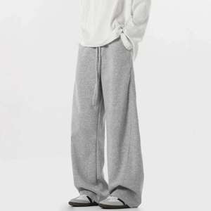 Fashion Causal Breathable <b>Men</b> Sweat Pant Male All Season <b>Elastic</b> High Waist Drawstring Loose Straight <b>Trouser</b> Wide Leg Pant - Product Image 1
