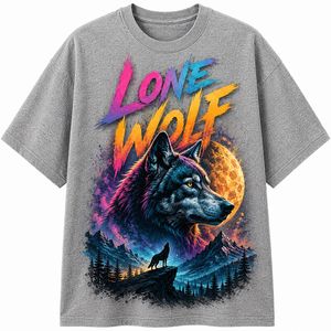 เสื้อยืดคอกลมแขนสั้นสีดำพิมพ์ลาย Lone Wolf สำหรับผู้ชาย ทรงปกติ สไตล์ฮิปฮอป ผ้าเจอร์ซีย์คอตตอน 100% ระบายอากาศได้ดี - Product Image 1
