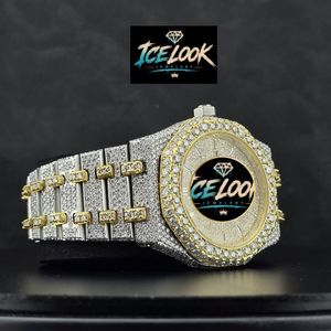 Reloj Mecánico de Acero Inoxidable con Aspecto de Hielo, Analógico, con Brazalete de Dos Tonos, Esfera con Incrustaciones de Diamantes, Estilo Joyería en Tono Dorado y Plateado - Product Image 3