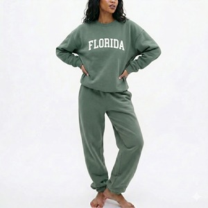 Sportswear <b>Set</b> Clothing Distributor Custom Winter Warm Cotton Long Sleeve Bright Color Pullover Crewneck Sweat Suit For Women - Product Image 1