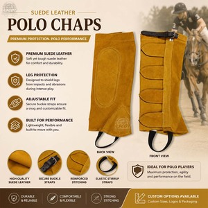 Chaparreras de media caña de alta calidad en cuero de ante de vaca, estilo inglés, altamente duraderas para montar a caballo. - Product Image 3