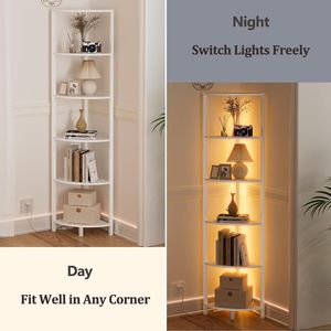 LED Light 6 Tier Corner Shelf Organizer 67.5 Tall White Standing <b>Wall</b> & <b>Display</b> Shelves - Product Image 5