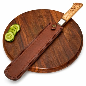 Couteau à découper artisanal en acier Damas de qualité industrielle, fabriqué sur mesure par Ahmad Fabric, manche en bois de 15 cm, lame à pointe tombante, étui en cuir, pour droitier - Product Image 6