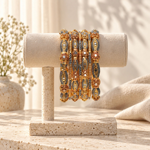 Juego de Brazaletes Étnicos de Latón con Diseño de Hojas y Circones de Jewels by Hasan para Mujer, Joyería Artificial para Fiestas, Venta al Por Mayor de Fábrica - Product Image 6