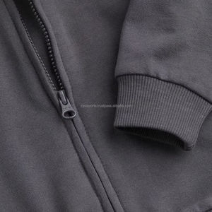 OEM เสื้อฮู้ดมีซิปสำหรับเด็กสีพื้นผ้าฝ้ายถักแบบลำลองมีกระเป๋ามีฮู้ดสำหรับฤดูหนาวผ้า100% ย้อมสีล้วนมีซิป - Product Image 3