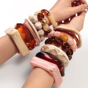 Juego de Brazaletes Anchos de Acrílico, Estilo Bohemio Geométrico, Joyería de Moda para Mujer, para Bodas - Product Image 6