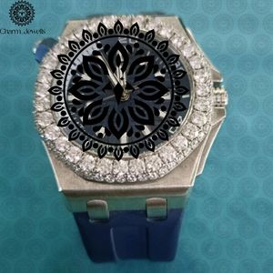 Montre de luxe pour homme Charm Jewells en acier inoxydable, boîtier de 40 mm, accent diamant, verre saphir, mouvement mécanique analogique, 10 bars - Product Image 2