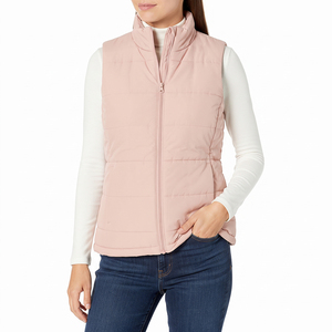 <b>Women's</b> <b>Pink</b> Sleeveless Puffer <b>Vest</b> With Zipper Stand Collar Windproof Casual Outerwear <b>Vest</b> for <b>Women</b> Fashionwear Premium <b>Vest</b> - Product Image 1