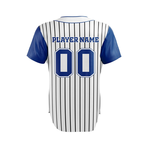 Custom Sublimation Breathable Plus Size Unisex Baseball Uniforms Pant and <b>Shirt</b> Blue Strips <b>Button</b> <b>Half</b> Sleeve Jersey - Product Image 2