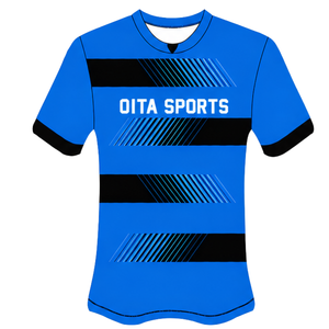 Camiseta de Rugby Azul Rey y Negra de Manga Corta con Cuello Redondo, Uniforme de Equipo a Rayas, Personalizable, Transpirable, para Entrenamiento y Rendimiento Atlético - Product Image 1