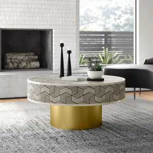 Mesa de Centro de MDF de Pino Hecha a Mano en India con Incrustaciones de Hueso, Lujosa, Artesanal, Moderna, Boho, Ecológica, Impermeable, para Bodas y Sala de Estar - Product Image 1