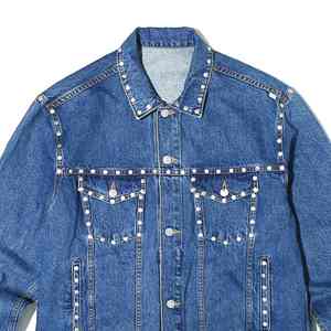 แจ็คเก็ตยีนส์สีน้ำเงินคลาสสิกสำหรับผู้ชาย ประดับคริสตัลระยิบระยับ แฟชั่นสำหรับใส่ในชีวิตประจำวัน เสื้อแจ็คเก็ตยีนส์ประดับเพชร - Product Image 4