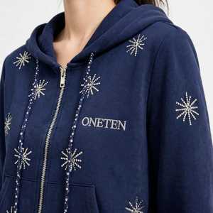Ensemble de survêtement léger 2 en 1 pour femmes, sweat-shirt à fermeture éclair bleu marine et pantalon large, tenue décontractée sportive à manches longues - Product Image 6