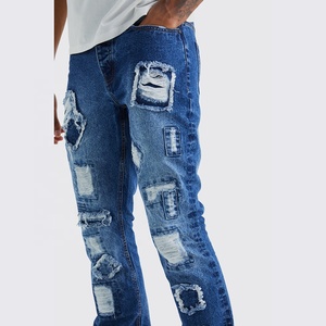 2025 nuevos pantalones vaqueros holgados rectos desgastados medios personalizados para Hombres estilo callejero alto lavado Vintage de punto de alta calidad - Product Image 2