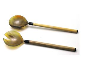 Ensemble de 2 cuillères à salade en corne, design élégant, fabriquées à la main à partir de corne de buffle naturelle, à prix abordable. - Product Image 1