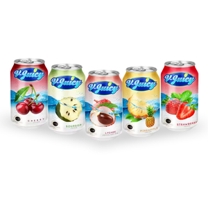 V-Juicy 330ml, Jugo de Frutas Tropicales en Lata de Aluminio, Sabores Cereza, Piña, Lichi, Guanábana y Fresa, Bebida OEM, Marca Privada - Product Image 1
