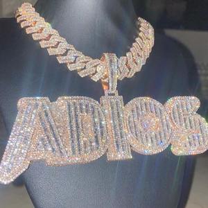 Colgante Personalizado con Letra ADIOS, Moissanita Real VVS, Chapado en Oro de 18K, Colgante de Lujo Estilo Hip Hop con Incrustaciones de Diamantes - Product Image 3