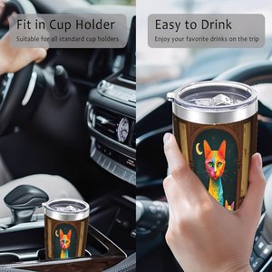 Stainless Steel Tumbler 20oz Vacuum <b>Insulated</b> Double Wall Outdoor Drink <b>Cup</b> With Cat Art Design - Product Image 4