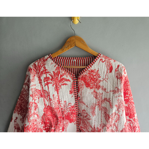 Chaqueta acolchada de algodón para mujer, hecha a mano, con estampado animal, estilo kimono con abertura frontal y bolsillos delanteros, regalo para ella, para primavera y otoño. - Product Image 2