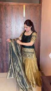 Conjunto de Tres Piezas de Ropa Étnica Festiva para Mujer, Top de Seda Romana con Bordado de Lentejuelas, Pantalones Palazzo Zimmy Choo y Dupatta, Tallas M a XXL - Product Image 3