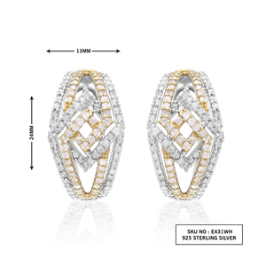 1.76 Cttw Round Cut White Natural Diamond <b>Hoop</b> Huggie <b>Earrings</b> for Women in 925 <b>Sterling</b> <b>Silver</b> Two Tone - Product Image 3