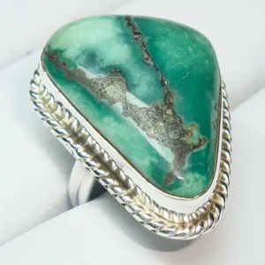 Anillo de Cóctel de Plata de Ley 925 con Turquesa, Engaste de Bisel, Estilo Bohemio, para Uso Diario de Mujer - Product Image 1
