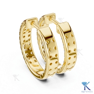 Lab Grown CVD HPHT Diamond Double Row Pave Huggie <b>Hoop</b> <b>Earrings</b> 14K 18K <b>Solid</b> Gold Fine Women Jewelry - Product Image 5