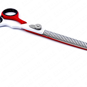 Professional Titanium Coated Red White <b>Barber</b> Thinning Scissors <b>Set</b> Stainless Steel Hairdressing Shears - Product Image 3