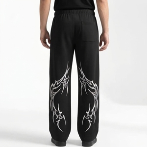 Pantalon de survêtement personnalisé surdimensionné brodé en coton épais, coupe large et droite, style Hip Hop Streetwear - Product Image 2