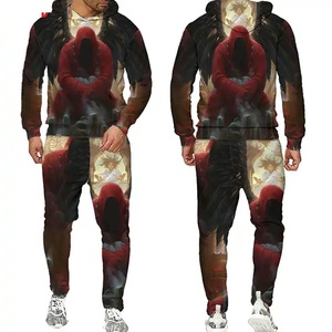 GULLSTAR YOGA INDUSTRY Men Gothic Skull Print Hooded Tracksuit Full Length Sweatshirt Pants <b>Set</b> Breathable 100% Cotton - Product Image 2