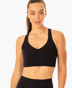 Soutien-gorge de sport noir pour femme, col carré, dos nageur, respirant, maintien élevé, sans couture, logo avant, haut de yoga, faible MOQ, 220g - Product Image 1